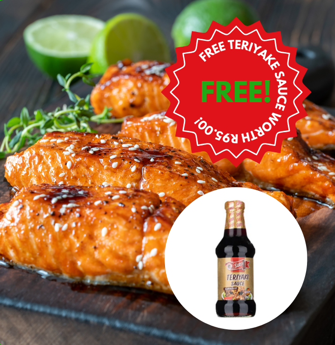 Norwegian Salmon Portions 150g/180g - R495 for 6 portions ** FREE TERIYAKE SAUCE WORTH R95.00** SAVE R150!!